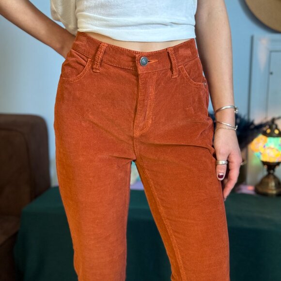 We The Free Skinny Fit Corduroy Pants High Rise Frayed Hem in Chestnut Brown - Picture 3 of 13
